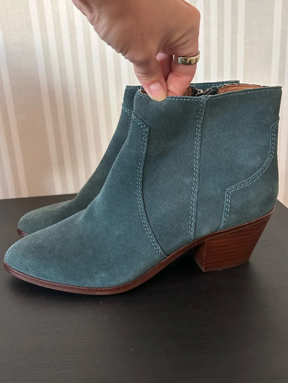 Madewell The Western Boot In Teal Blue Genuine Suede Women’s Size 7.5 NEW